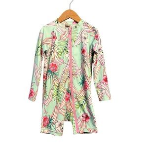 Bonds Tropical Floral Kids Swim One Piece - Green and Pink